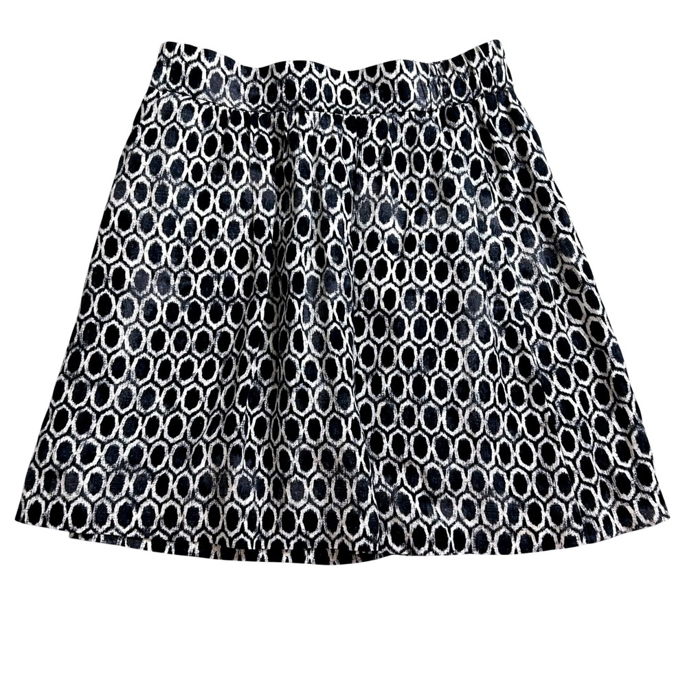 LOFT Ann Taylor Skirt Small Blue Cream Geometric Linen Blend Pockets A-Line
